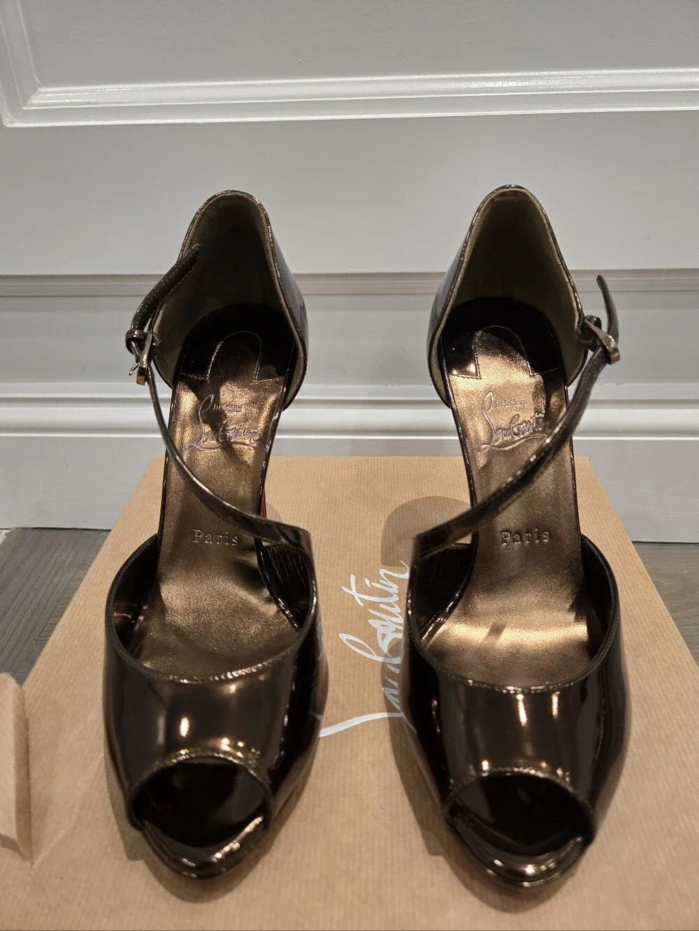 $1495 Christian Louboutin Miss Zigourata 120 Alta Brown Leather Sandals 39 US 9